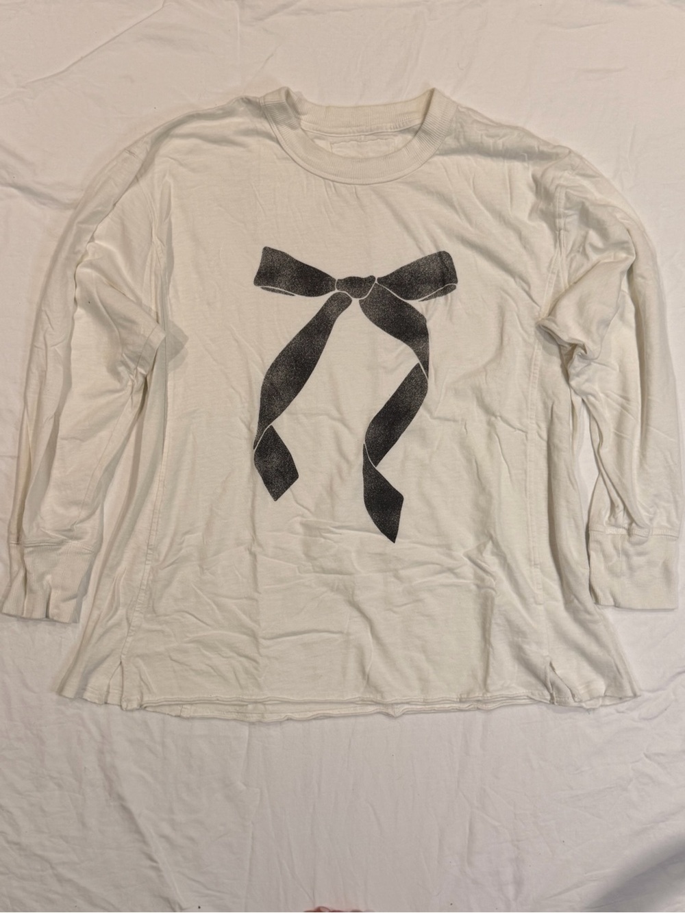 aerie White Long-Sleeve Tee with Black Bow Graphic